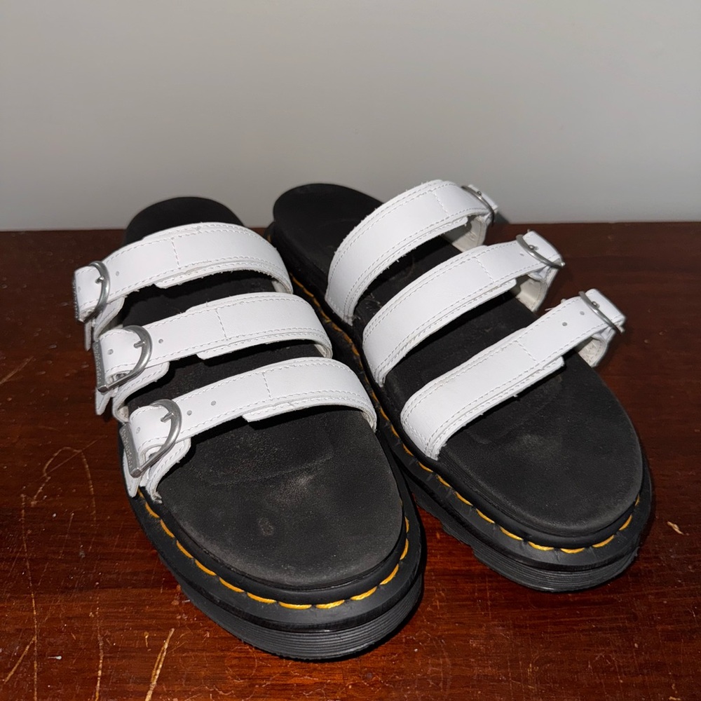 Dr. Martens White and Black Blaire Platform Sandals